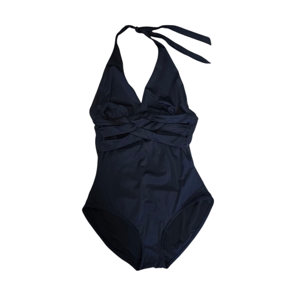 Spanx Weave Halter One Piece swimsuit in black Shapewear Swim Vacation resort - Picture 2 of 9